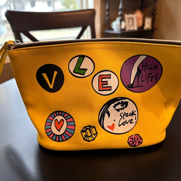 SALE - Izak Zenou Yellow Speak Love High Life Makeup Bag w Zip Top and Wristlet - Picture 1 of 4